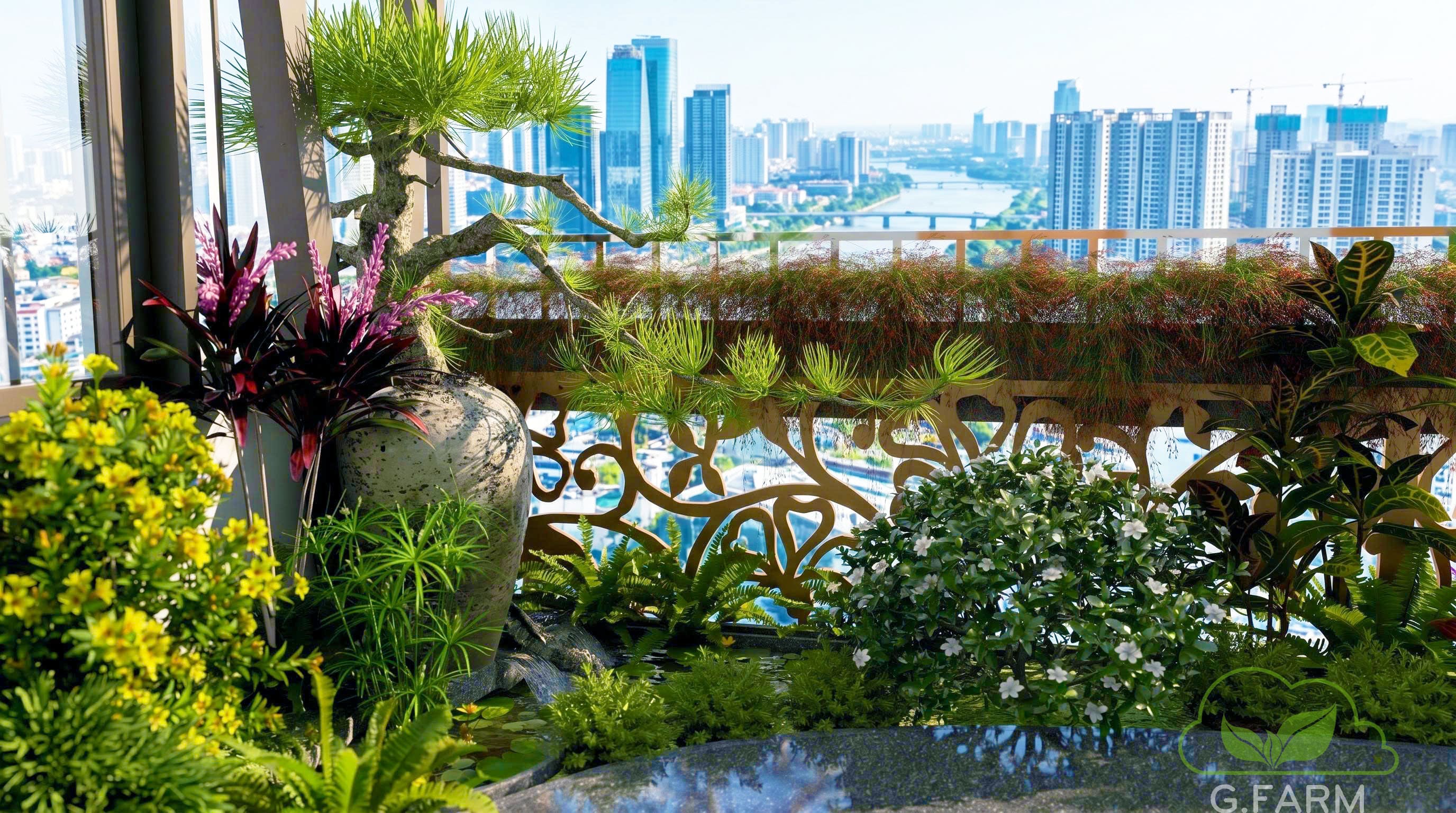 Tiểu cảnh vườn Nhật ban công tại Long Biên